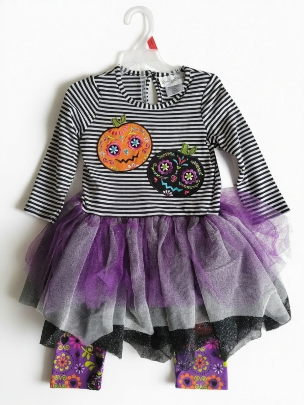 Emily Rose Black & White Striped Halloween Tutu Dress with Purple Tulle